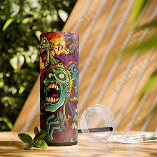 20oz Cartoon Anime Zombies Skinny Tumbler with Straw - Quirky and Stylish Drinkware - Matte / Black / 20oz