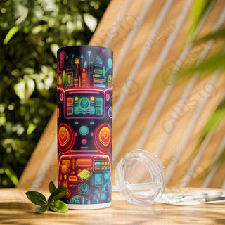 20oz Colorful Gamer Controller Skinny Tumbler with Straw - Fun and Stylish Drinkware for Gamers - Glossy / White / 20oz