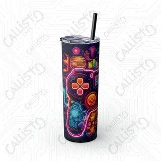 20oz Colorful Gamer Controller Skinny Tumbler with Straw - Fun and Stylish Drinkware for Gamers