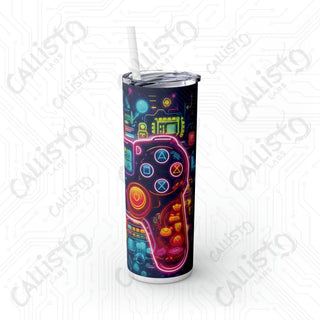 20oz Colorful Gamer Controller Skinny Tumbler with Straw - Fun and Stylish Drinkware for Gamers