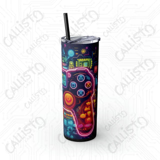 20oz Colorful Gamer Controller Skinny Tumbler with Straw - Fun and Stylish Drinkware for Gamers