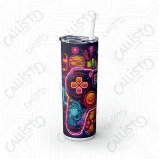 20oz Colorful Gamer Controller Skinny Tumbler with Straw - Fun and Stylish Drinkware for Gamers