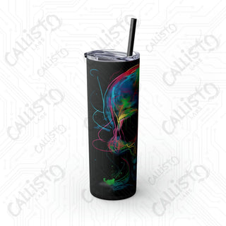 20oz Colorful Gothic Skull Skinny Tumbler with Straw - Stylish and Edgy Drinkware for Every Occasion - Matte / Black