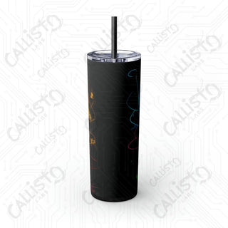 20oz Colorful Gothic Skull Skinny Tumbler with Straw - Stylish and Edgy Drinkware for Every Occasion - Matte / Black