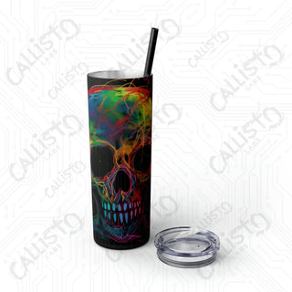 20oz Colorful Gothic Skull Skinny Tumbler with Straw - Stylish and Edgy Drinkware for Every Occasion - Matte / Black