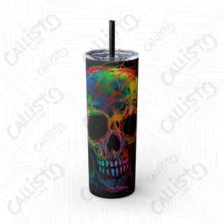 20oz Colorful Gothic Skull Skinny Tumbler with Straw - Stylish and Edgy Drinkware for Every Occasion - Matte / Black