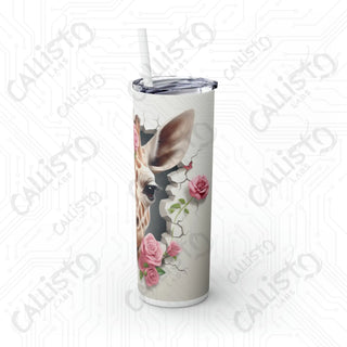 20oz Cute Giraffe Rose Skinny Tumbler with Straw - Charming and Stylish Drinkware - Glossy / White / 20oz