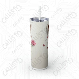 20oz Cute Giraffe Rose Skinny Tumbler with Straw - Charming and Stylish Drinkware - Glossy / White / 20oz