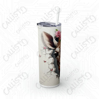 20oz Cute Giraffe Rose Skinny Tumbler with Straw - Charming and Stylish Drinkware - Glossy / White / 20oz