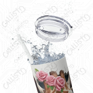 20oz Cute Giraffe Rose Skinny Tumbler with Straw - Charming and Stylish Drinkware - Glossy / White / 20oz