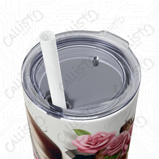 20oz Cute Giraffe Rose Skinny Tumbler with Straw - Charming and Stylish Drinkware - Glossy / White / 20oz