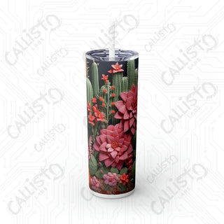 20oz Floral Cactus Skinny Tumbler with Straw - Stylish and Refreshing Drinkware