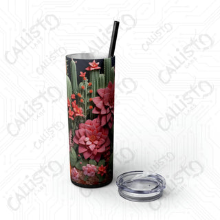 20oz Floral Cactus Skinny Tumbler with Straw - Stylish and Refreshing Drinkware