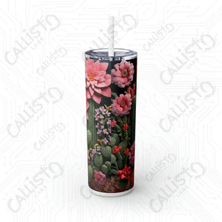 20oz Floral Cactus Skinny Tumbler with Straw - Stylish and Refreshing Drinkware