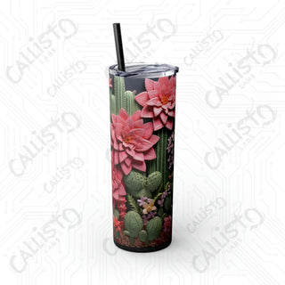 20oz Floral Cactus Skinny Tumbler with Straw - Stylish and Refreshing Drinkware