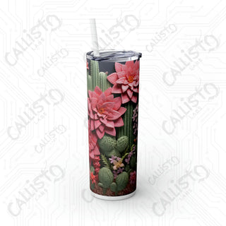 20oz Floral Cactus Skinny Tumbler with Straw - Stylish and Refreshing Drinkware