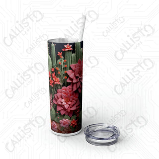 20oz Floral Cactus Skinny Tumbler with Straw - Stylish and Refreshing Drinkware