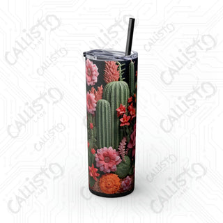 20oz Floral Cactus Skinny Tumbler with Straw - Stylish and Refreshing Drinkware