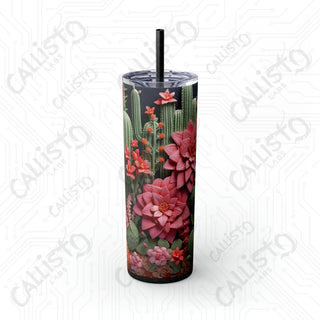 20oz Floral Cactus Skinny Tumbler with Straw - Stylish and Refreshing Drinkware