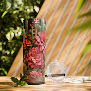 20oz Floral Cactus Skinny Tumbler with Straw - Stylish and Refreshing Drinkware - Matte / Black / 20oz