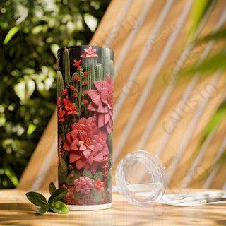 20oz Floral Cactus Skinny Tumbler with Straw - Stylish and Refreshing Drinkware - Glossy / White / 20oz