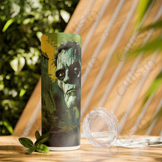 20oz Frankenstein Skinny Tumbler with Straw - Stylish and Spooky Drinkware for Halloween Fun - Glossy / White / 20oz