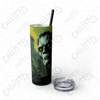 20oz Frankenstein Skinny Tumbler with Straw - Stylish and Spooky Drinkware for Halloween Fun