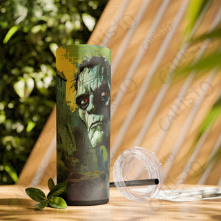 20oz Frankenstein Skinny Tumbler with Straw - Stylish and Spooky Drinkware for Halloween Fun - Matte / Black / 20oz