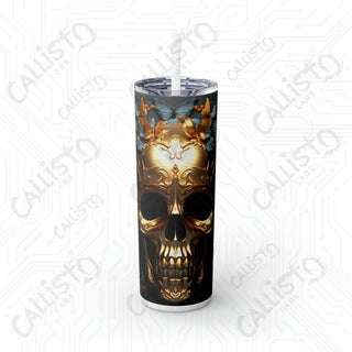 20oz Golden Skull Skinny Tumbler with Straw - Elegant and Edgy Drinkware for Stylish Sips