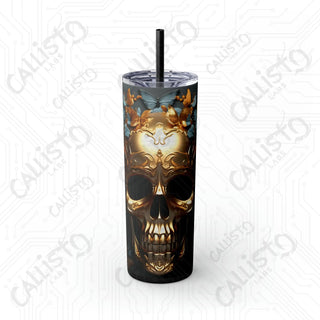 20oz Golden Skull Skinny Tumbler with Straw - Elegant and Edgy Drinkware for Stylish Sips