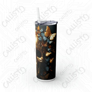 20oz Golden Skull Skinny Tumbler with Straw - Elegant and Edgy Drinkware for Stylish Sips