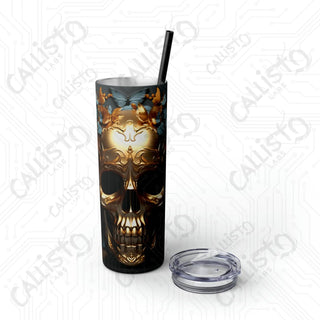 20oz Golden Skull Skinny Tumbler with Straw - Elegant and Edgy Drinkware for Stylish Sips