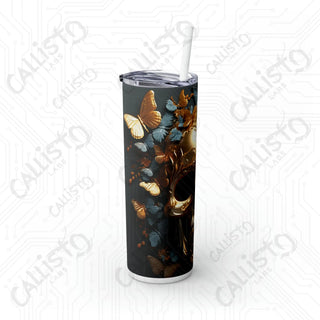 20oz Golden Skull Skinny Tumbler with Straw - Elegant and Edgy Drinkware for Stylish Sips