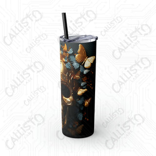 20oz Golden Skull Skinny Tumbler with Straw - Elegant and Edgy Drinkware for Stylish Sips