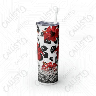 20oz Hibiscus Summer Flower Skinny Tumbler with Straw - Stylish Floral Sips for Every Season