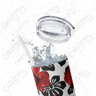 20oz Hibiscus Summer Flower Skinny Tumbler with Straw - Stylish Floral Sips for Every Season