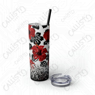 20oz Hibiscus Summer Flower Skinny Tumbler with Straw - Stylish Floral Sips for Every Season