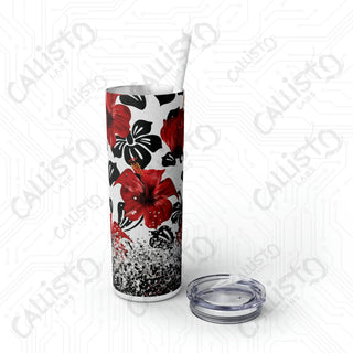 20oz Hibiscus Summer Flower Skinny Tumbler with Straw - Stylish Floral Sips for Every Season