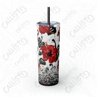 20oz Hibiscus Summer Flower Skinny Tumbler with Straw - Stylish Floral Sips for Every Season