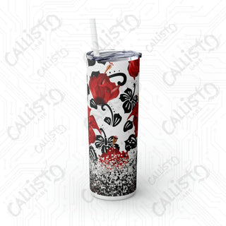 20oz Hibiscus Summer Flower Skinny Tumbler with Straw - Stylish Floral Sips for Every Season