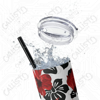 20oz Hibiscus Summer Flower Skinny Tumbler with Straw - Stylish Floral Sips for Every Season