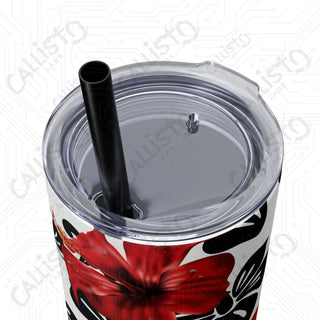 20oz Hibiscus Summer Flower Skinny Tumbler with Straw - Stylish Floral Sips for Every Season