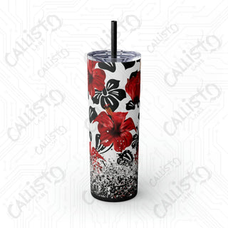 20oz Hibiscus Summer Flower Skinny Tumbler with Straw - Stylish Floral Sips for Every Season