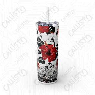 20oz Hibiscus Summer Flower Skinny Tumbler with Straw - Stylish Floral Sips for Every Season