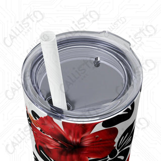 20oz Hibiscus Summer Flower Skinny Tumbler with Straw - Stylish Floral Sips for Every Season