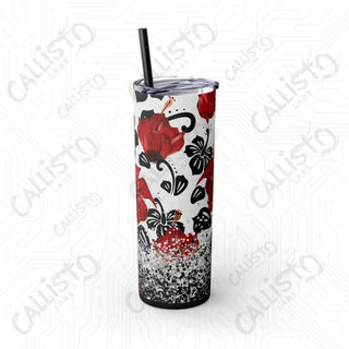 20oz Hibiscus Summer Flower Skinny Tumbler with Straw - Stylish Floral Sips for Every Season