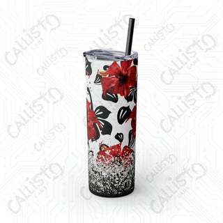 20oz Hibiscus Summer Flower Skinny Tumbler with Straw - Stylish Floral Sips for Every Season