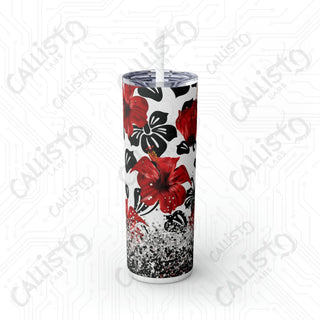 20oz Hibiscus Summer Flower Skinny Tumbler with Straw - Stylish Floral Sips for Every Season