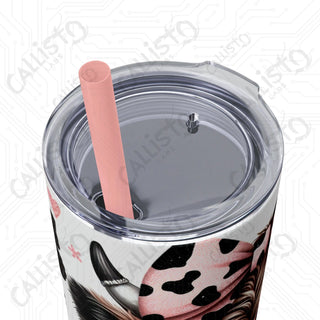 20oz Pink and Black Sassy Highland Cow Skinny Tumbler with Straw