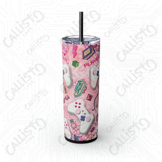 20oz Pink Girl Gamer Skinny Tumbler with Straw - Stylish Drinkware for Gaming Enthusiasts